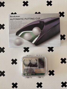 Brookstone Automatic Putting Cup and Festive Voice Golf Tool Kit Bundle